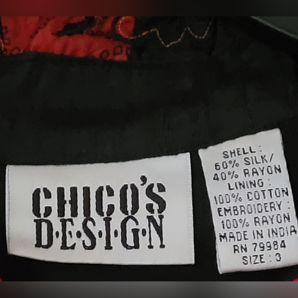 Chico's Silk/Rayon Fully Lined Embroidered Patchwork Jacket. Pre-owed S:3 - Picture 4 of 10